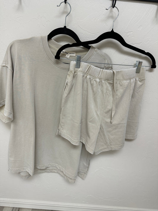 Light Taupe Mineral Washed Side Slit Short Set