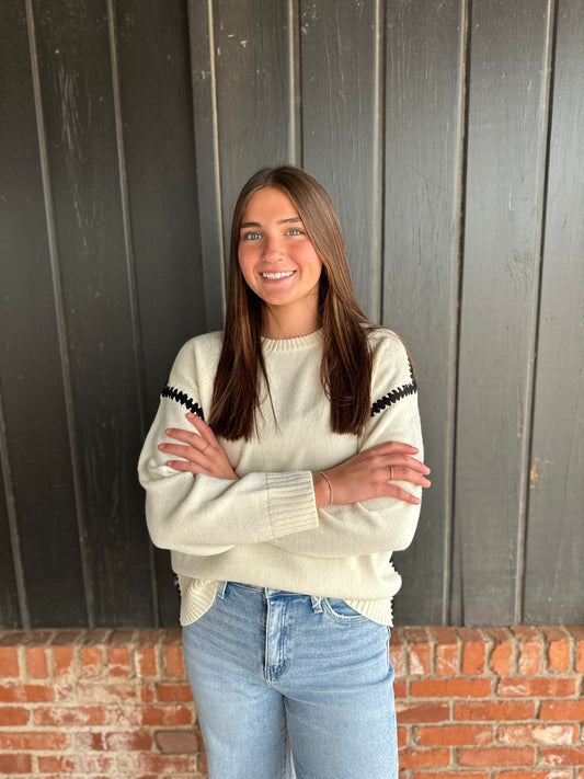 Black Trimmed Crewneck Sweater Top