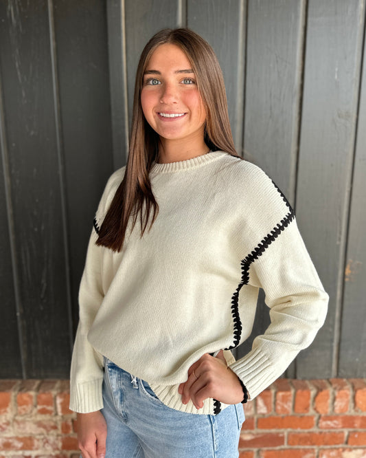 Black Trimmed Crewneck Sweater Top