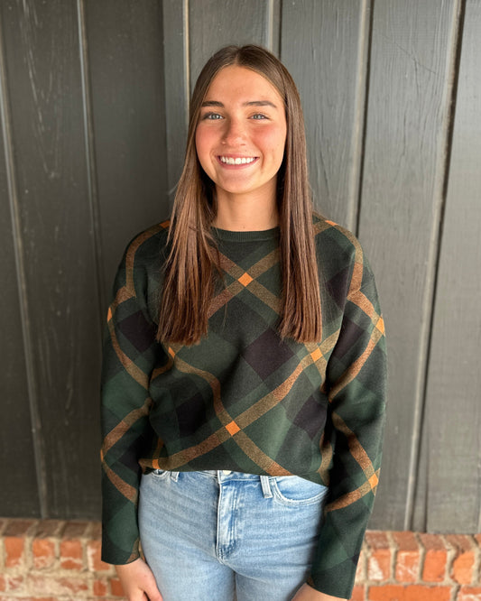 Forrest Green Checker Jacquard Sweater