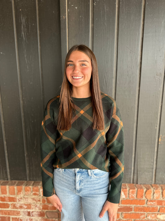 Forrest Green Checker Jacquard Sweater