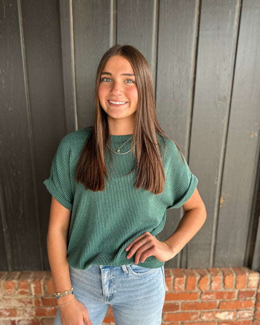 Hunter Green Solid Ribbed Top