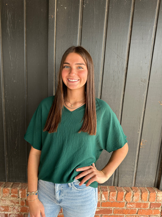 Hunter Green V Neck Top