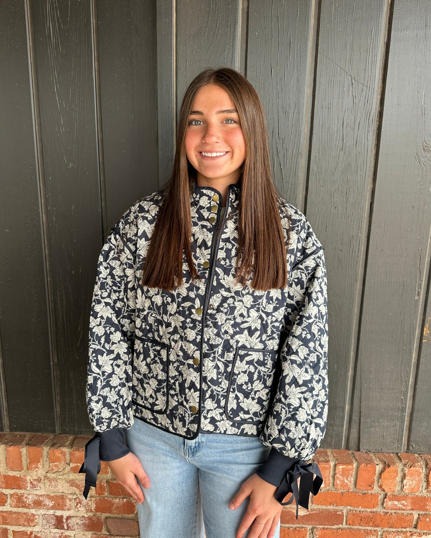 Navy Blue Floral Quilted Jacket