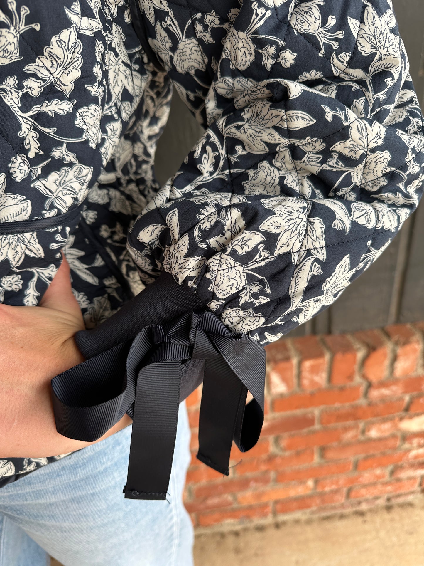 Navy Blue Floral Quilted Jacket