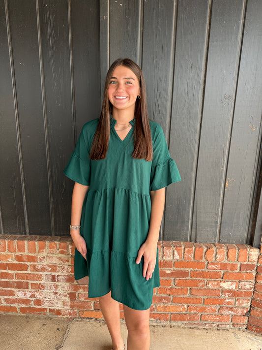 Hunter Green Tiered Dress