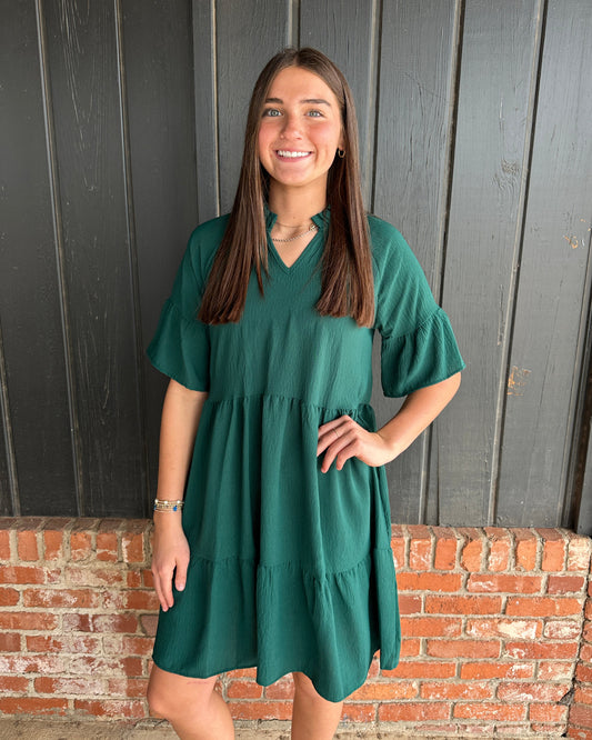 Hunter Green Tiered Dress