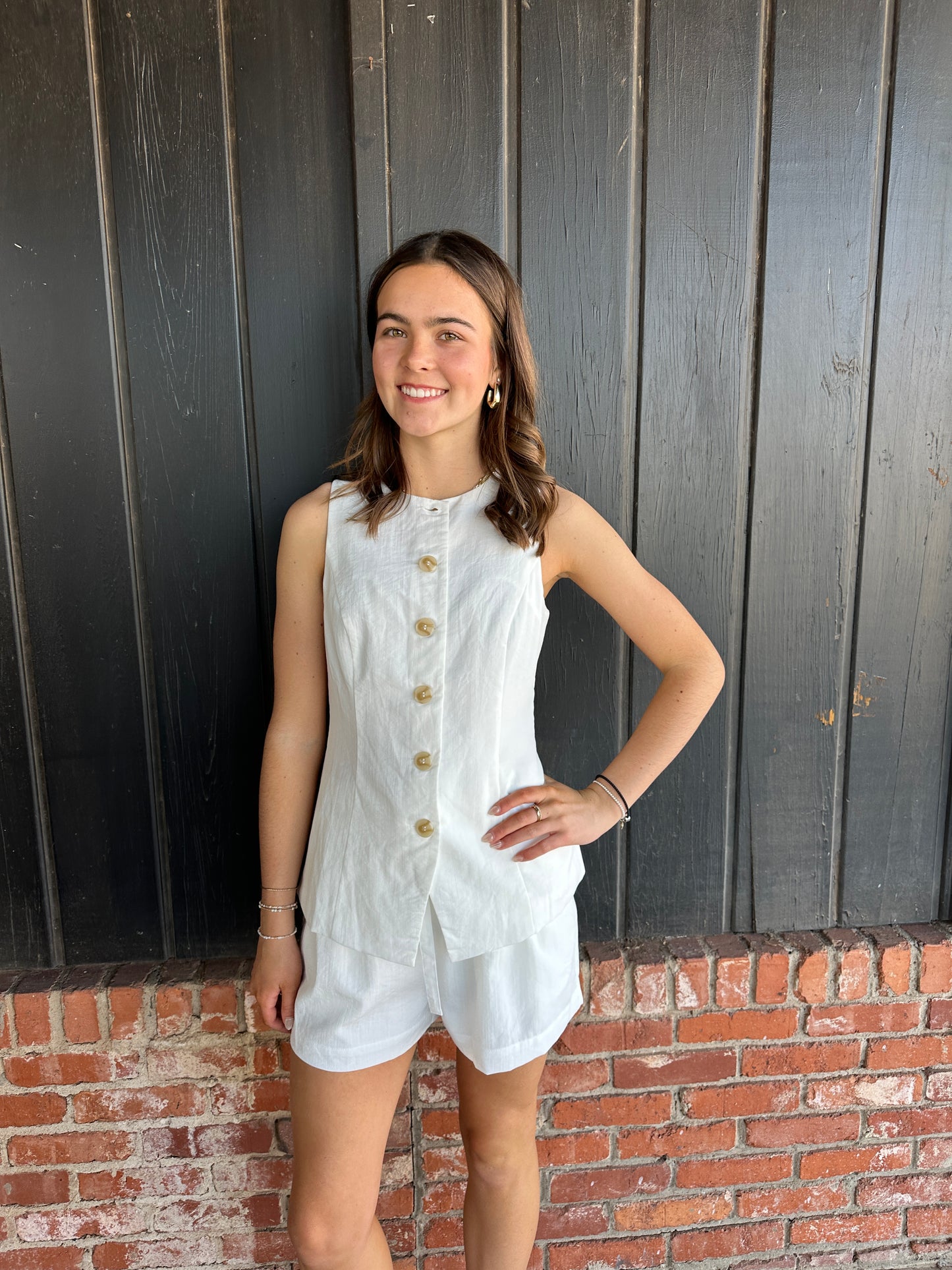 White Button Down Sleeveless Top