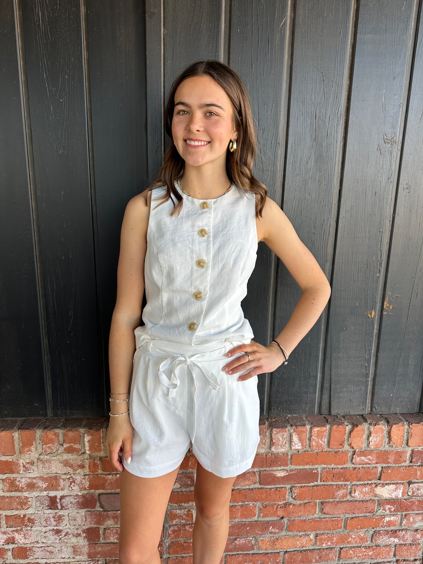White Button Down Sleeveless Top