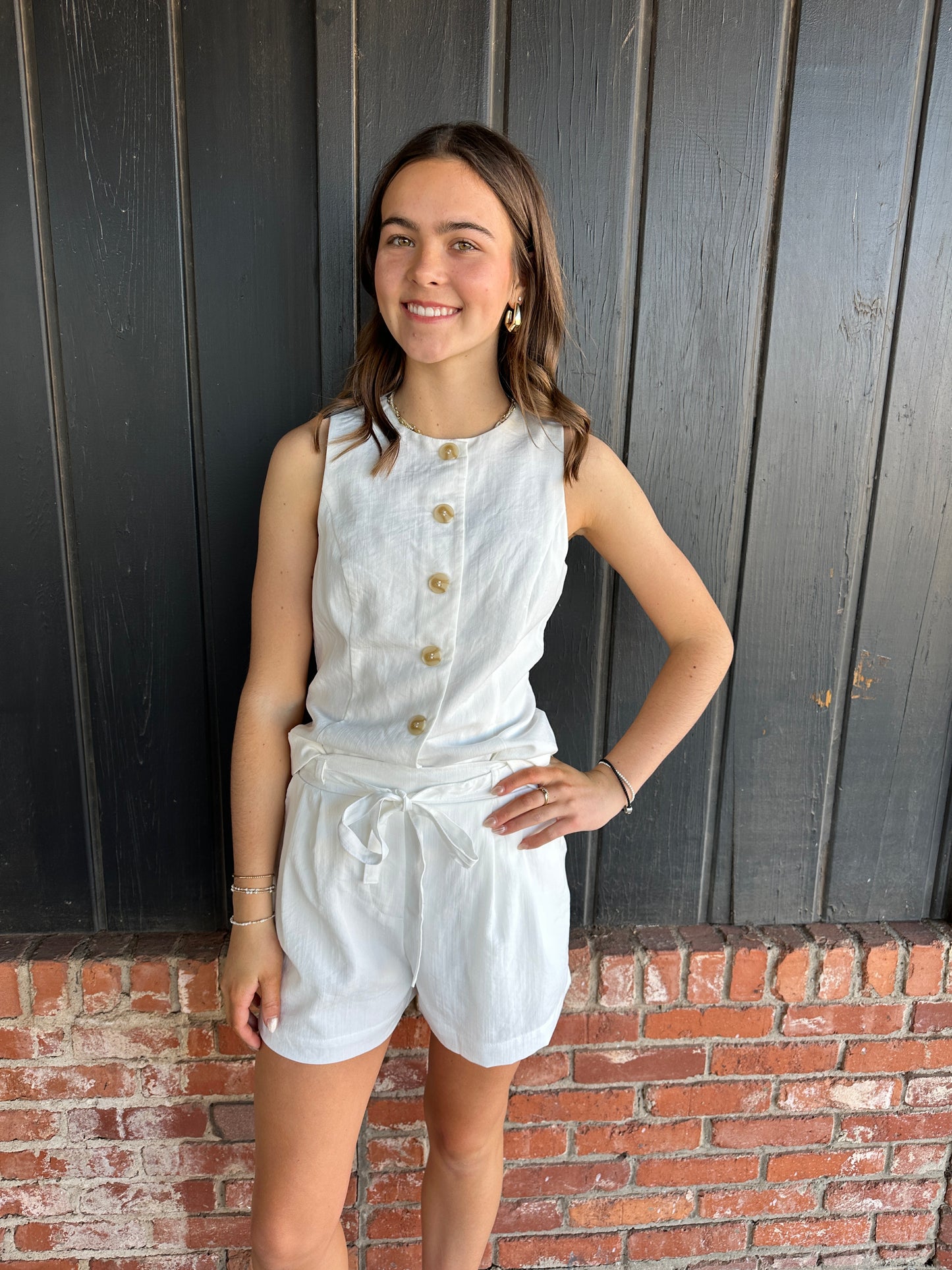 White Button Down Sleeveless Top