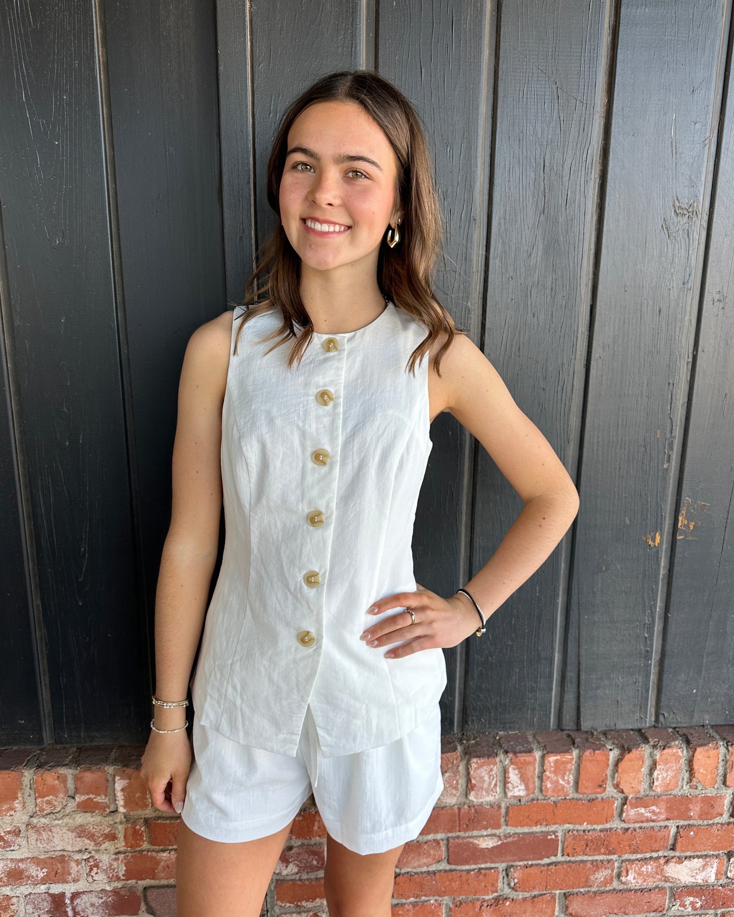 White Button Down Sleeveless Top