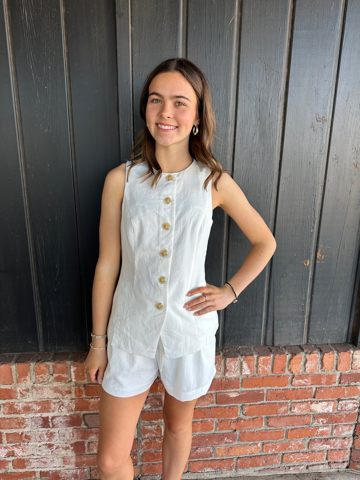 White Button Down Sleeveless Top
