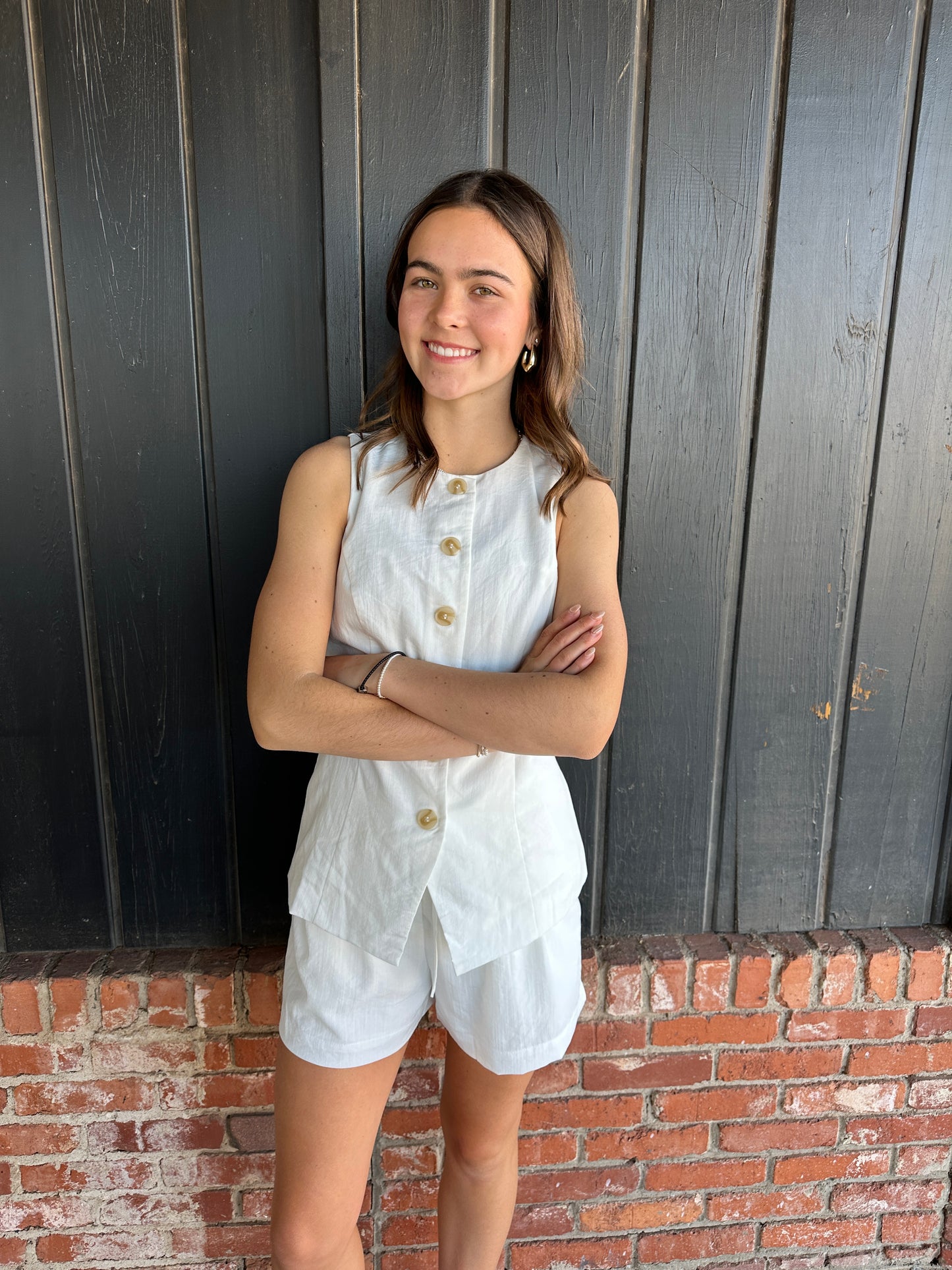 White Button Down Sleeveless Top