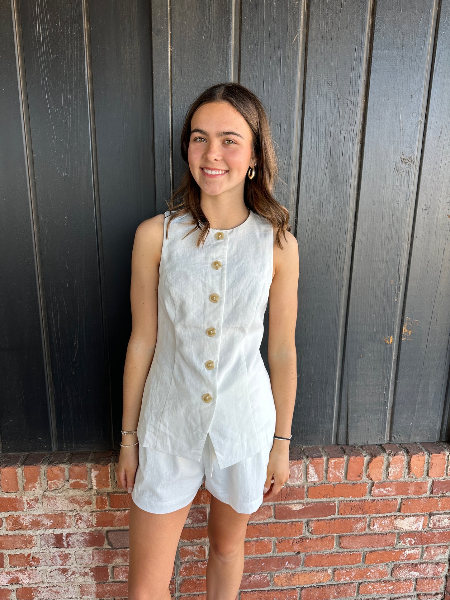 White Button Down Sleeveless Top