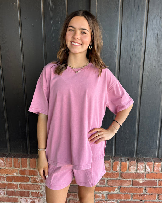 Brier Rose Mineral Washed Side Slit Short Set