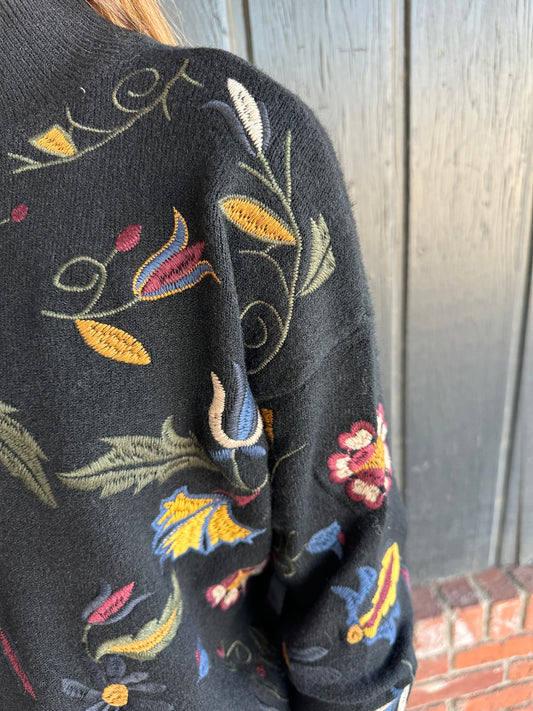 All Over Embroidered Mock Neck Sweater