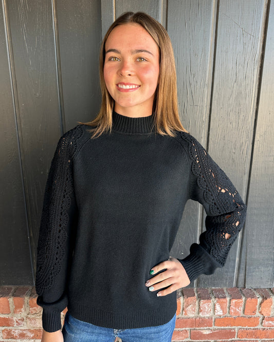 Crochet Sleeve Mock Neck Sweater