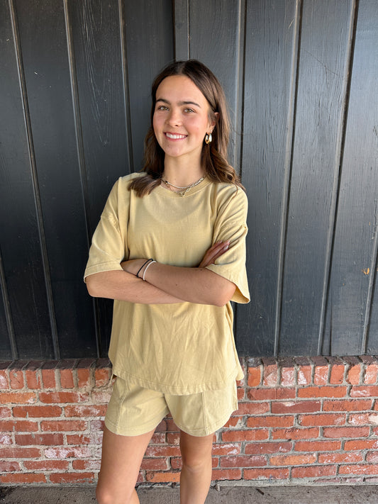 Dandelion Mineral Washed Side Slit Short Set