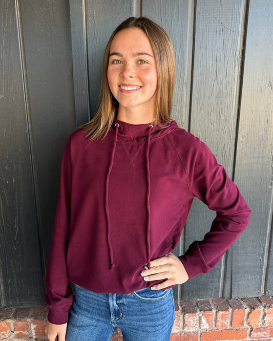 Wine Micro Brushed Pullover Hoodie Top