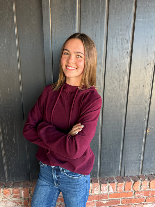 Wine Micro Brushed Pullover Hoodie Top