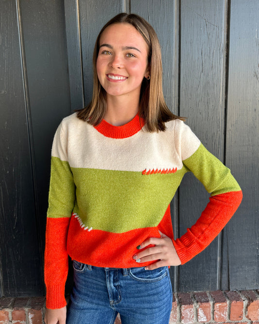 Color Blocked Pullover Sweater Orange/Lime