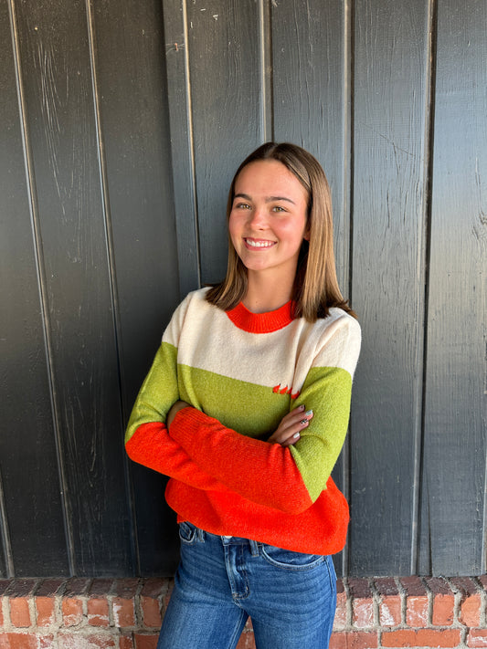 Color Blocked Pullover Sweater Orange/Lime