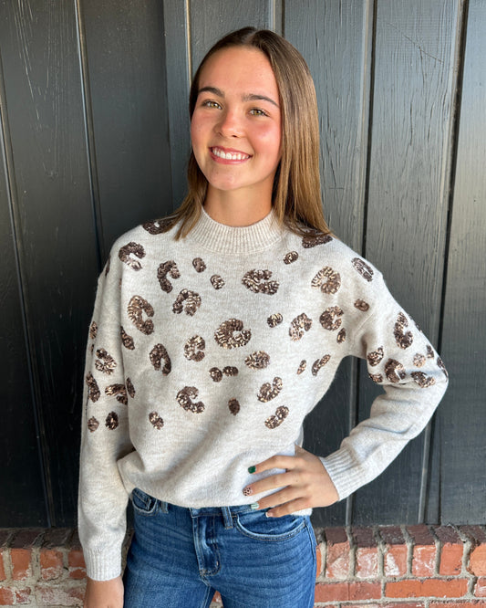 Cheetah Sequin Detail Sweater
