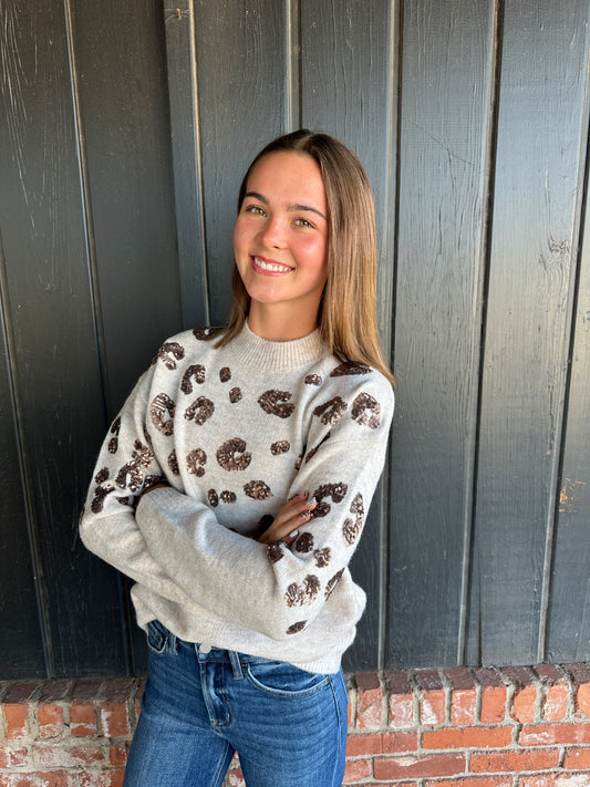 Cheetah Sequin Detail Sweater
