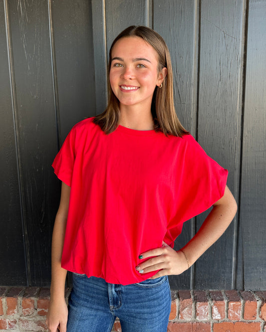 Red Bubble Hem Knit Top