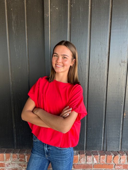 Red Bubble Hem Knit Top