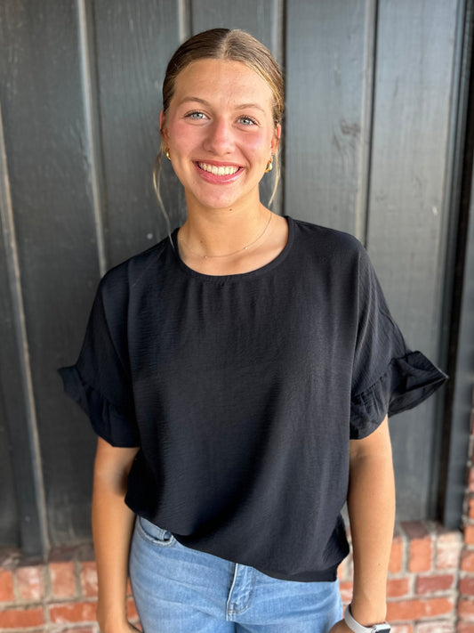 Black ruffle sleeve top