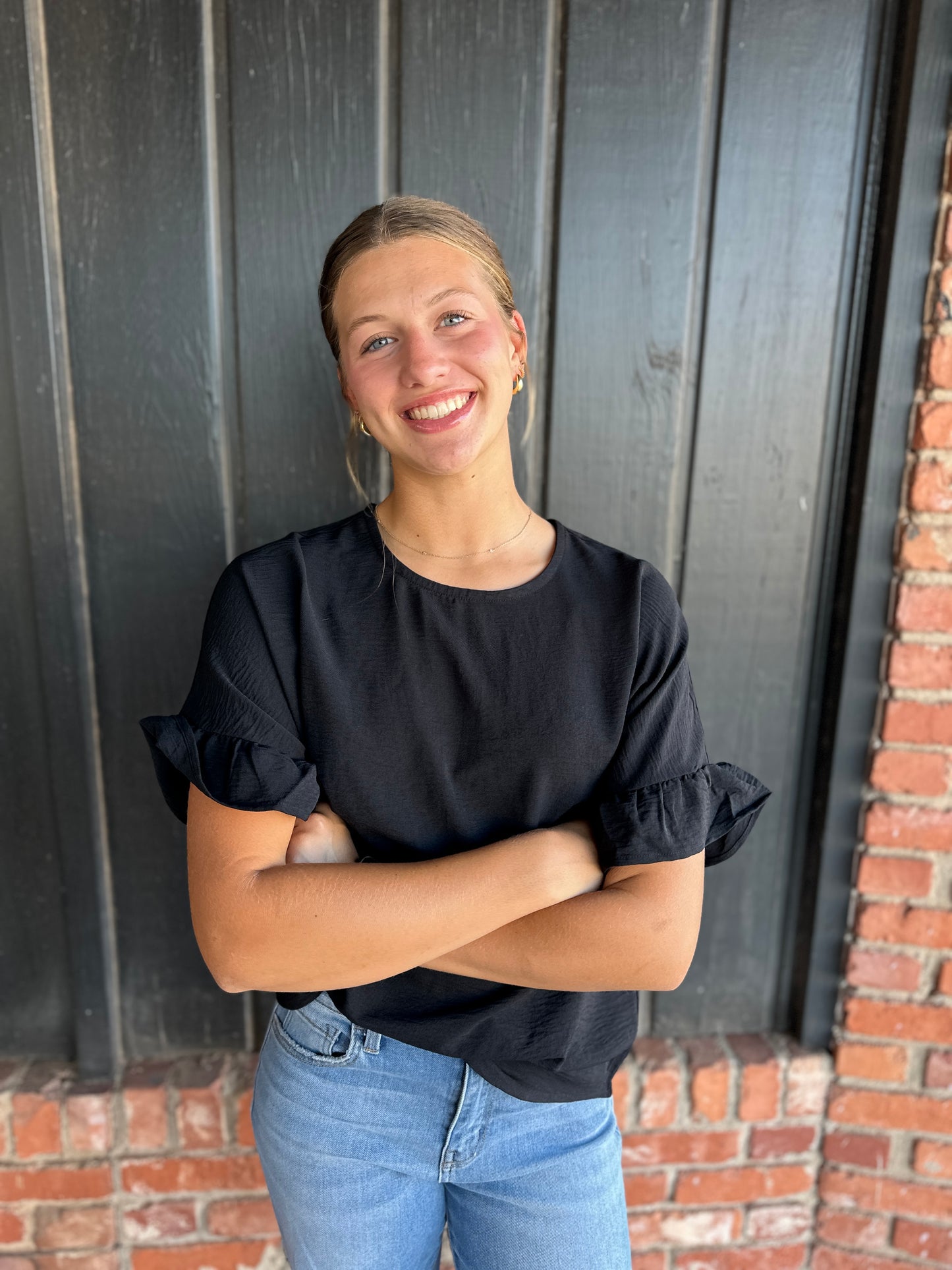 Black ruffle sleeve top