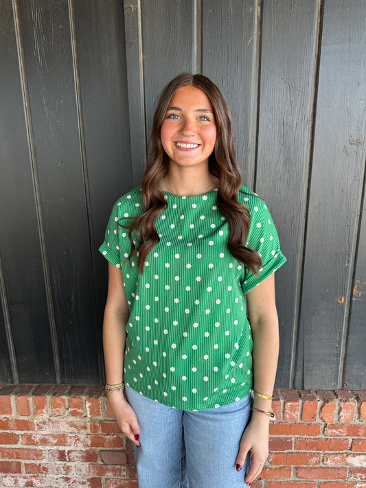Green Polka Dot Ribbed top