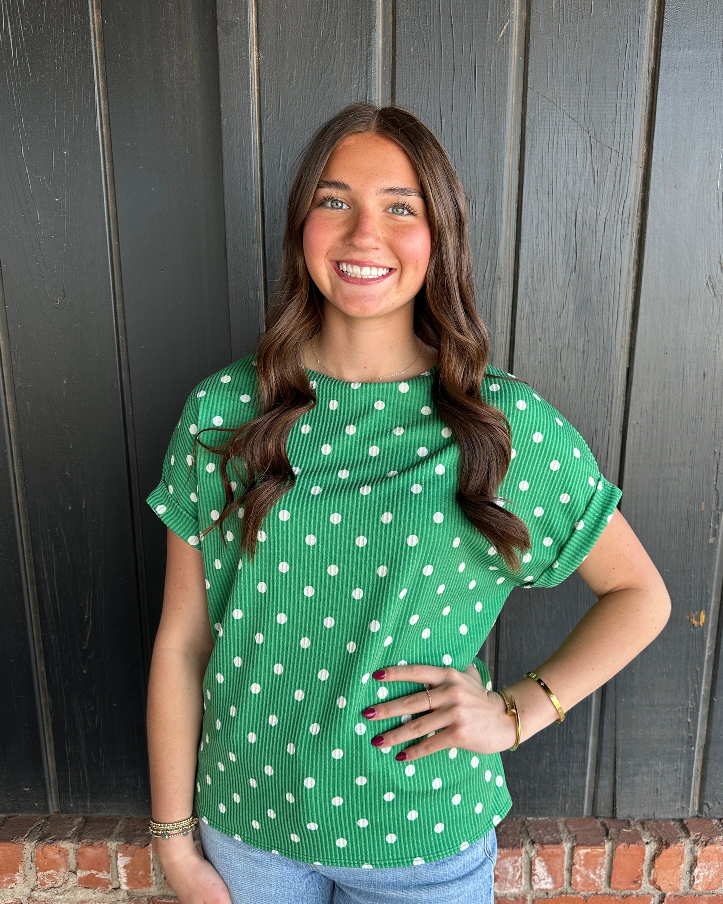 Green Polka Dot Ribbed top