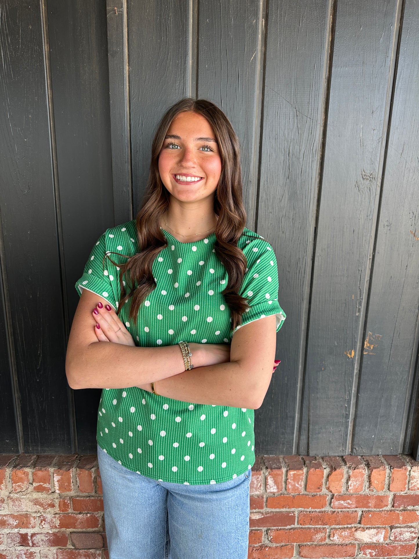 Green Polka Dot Ribbed top