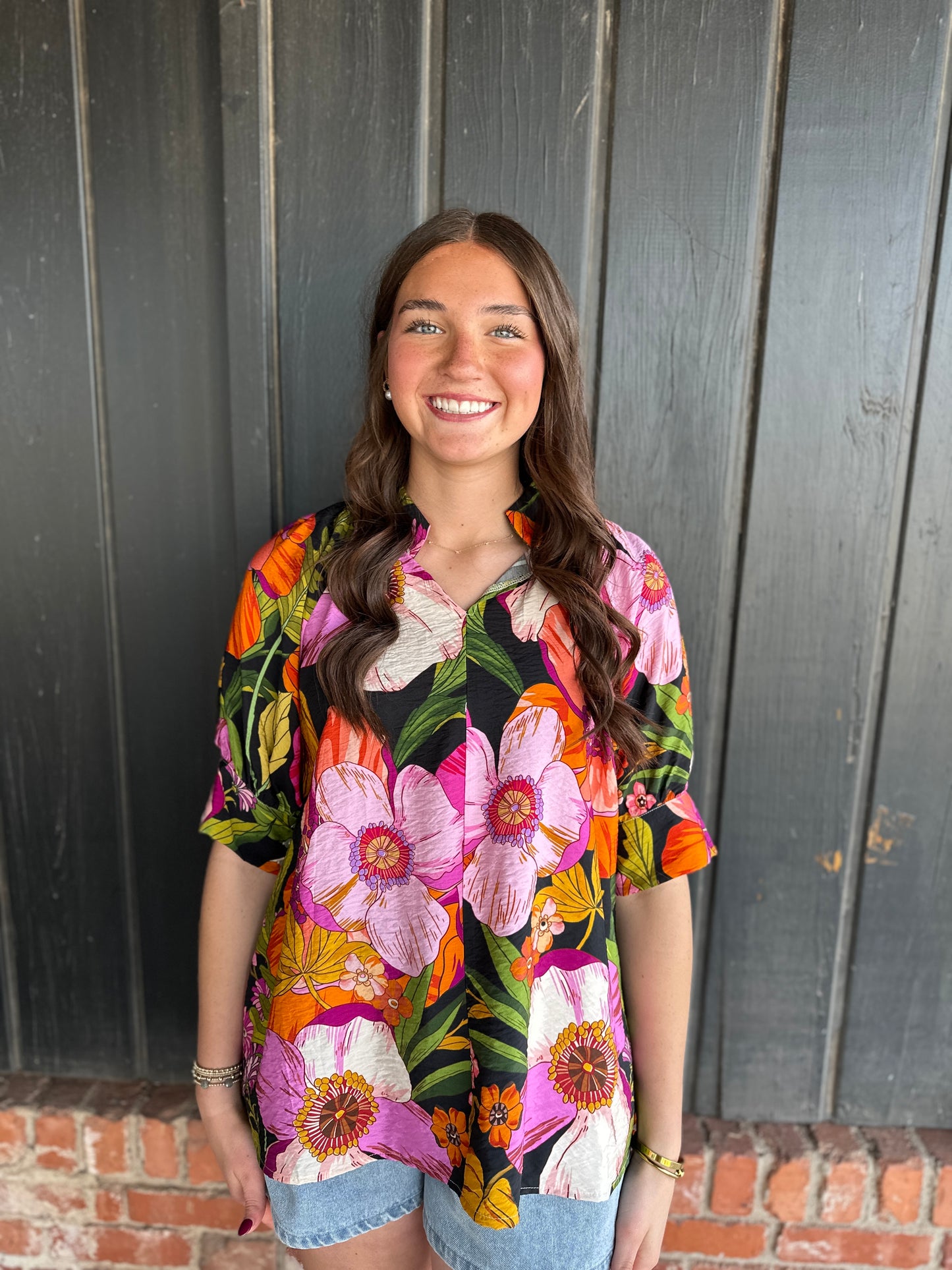 Fuschia mix floral top