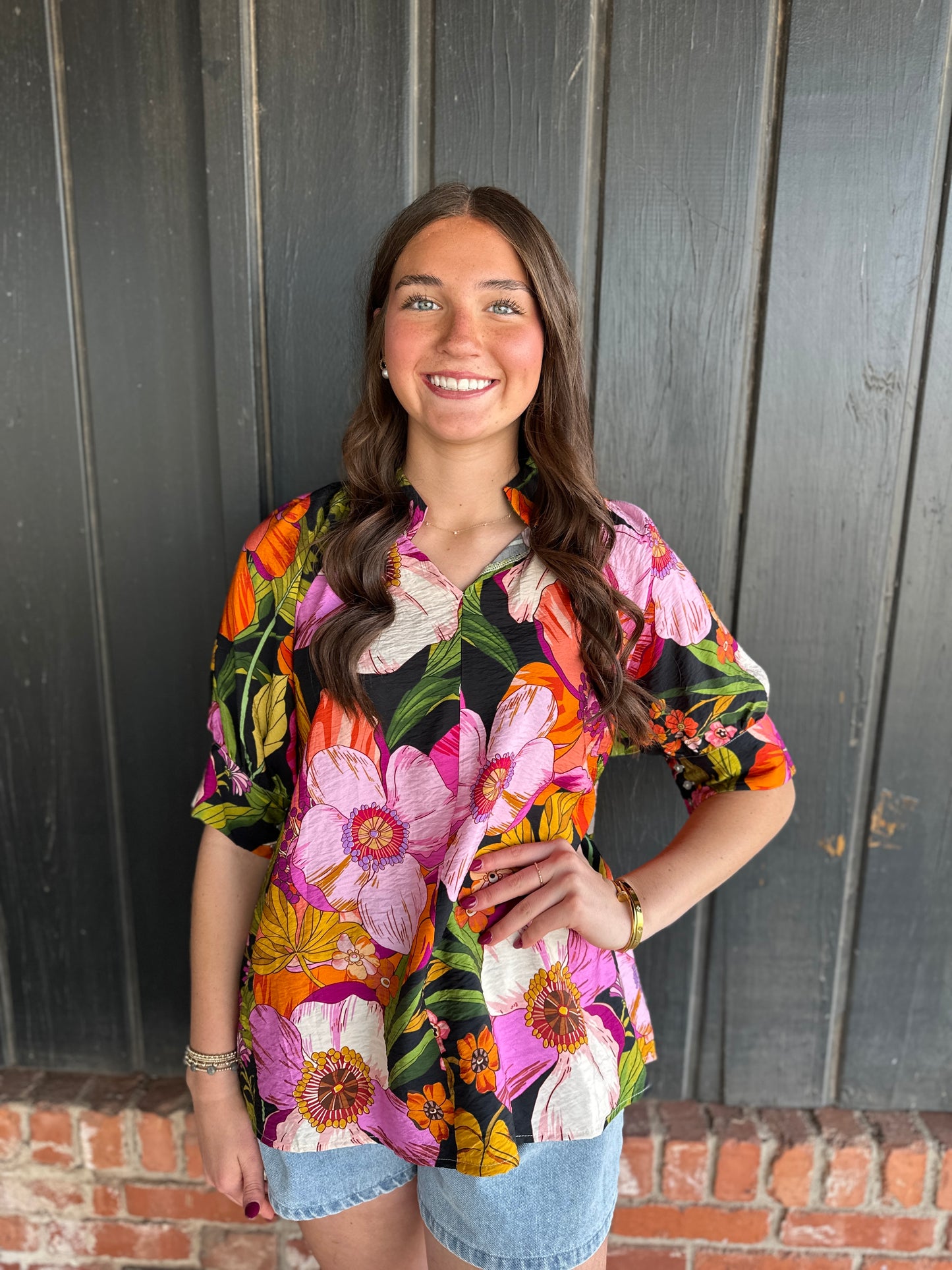 Fuschia mix floral top
