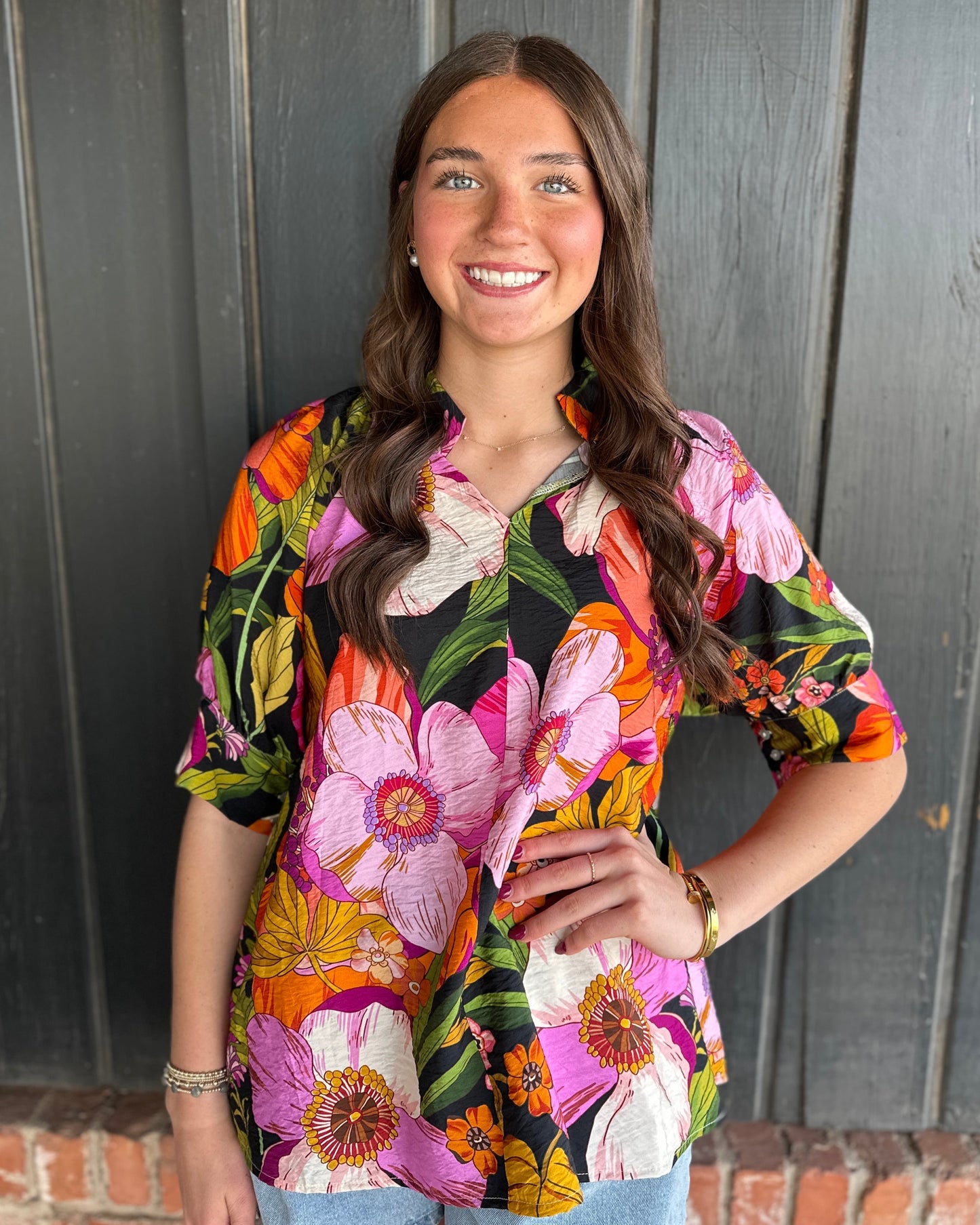 Fuschia mix floral top