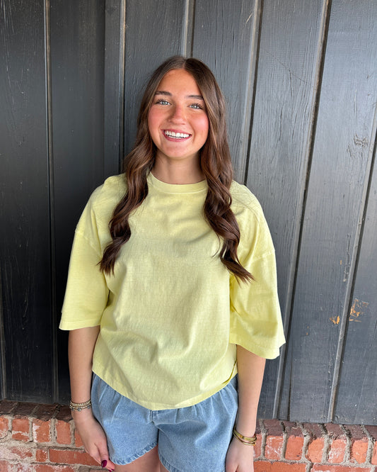Pale Yellow Pigment Dye Oversized Half-Sleeve T-Shirt