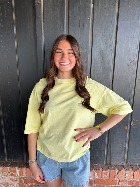 Pale Yellow Pigment Dye Oversized Half-Sleeve T-Shirt