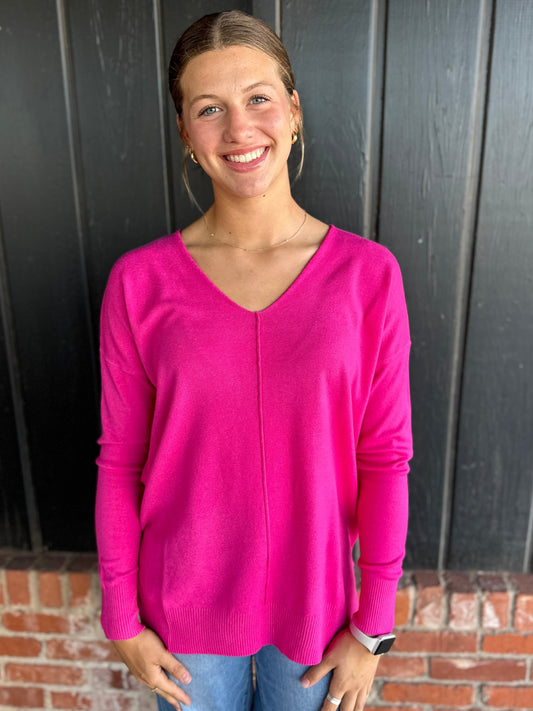 Bright pink front seam sweater