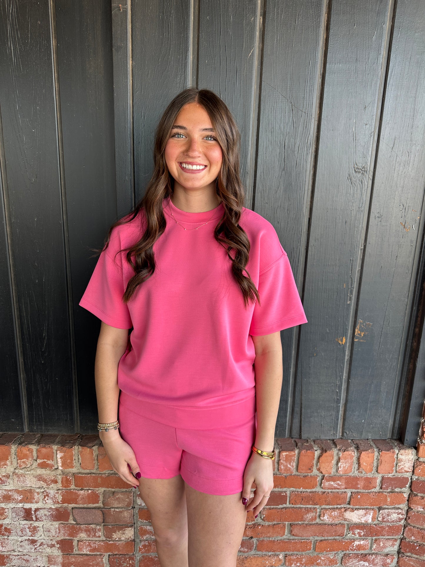 Pink Modal Scuba Basic Short Sleeve Top