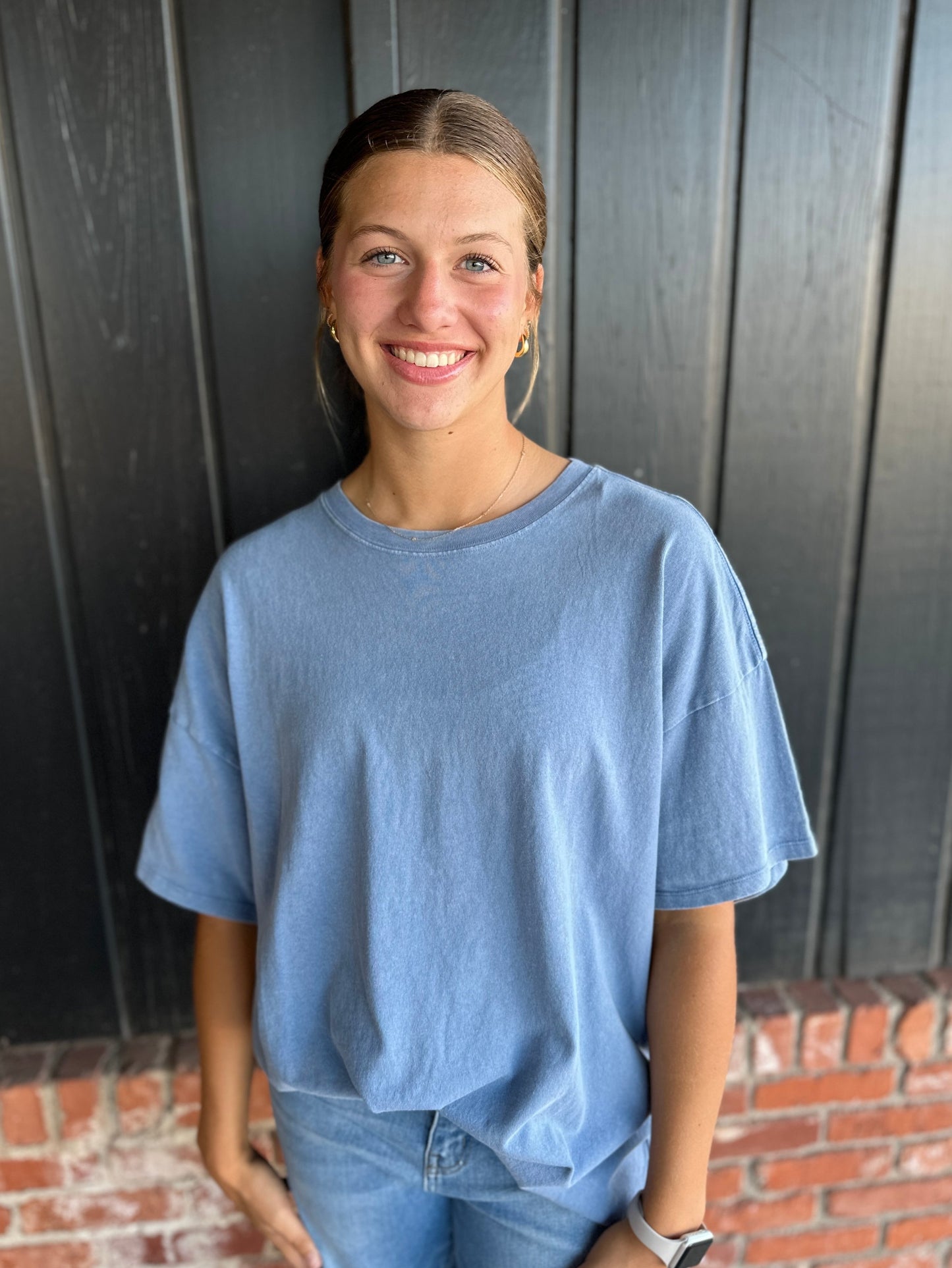 OVERSIZED Blue Distressed Cotton Tee