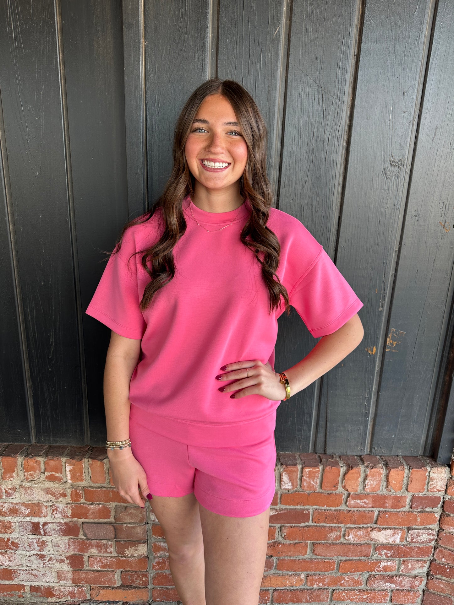 Pink Modal Scuba Basic Short Sleeve Top