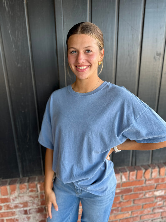 OVERSIZED Blue Distressed Cotton Tee