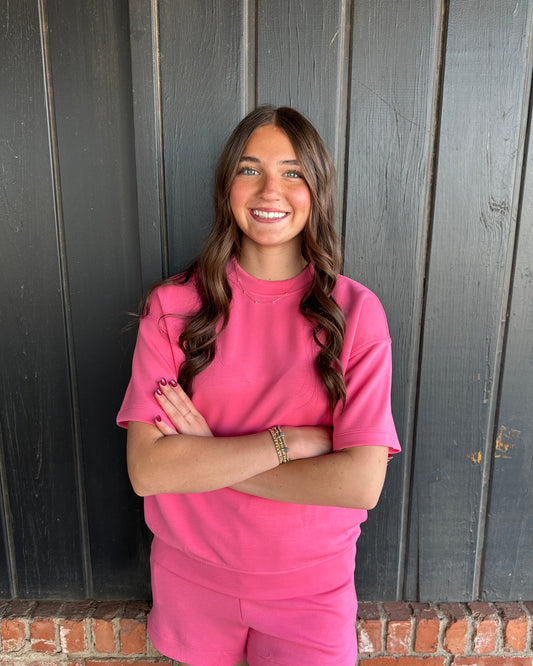 Pink Modal Scuba Basic Short Sleeve Top