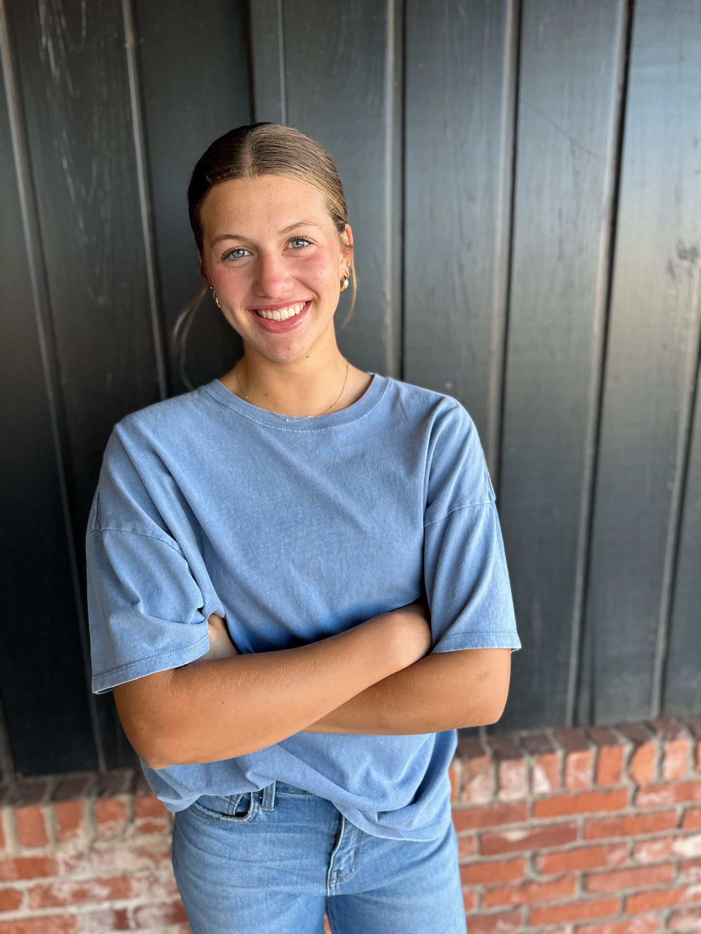 OVERSIZED Blue Distressed Cotton Tee