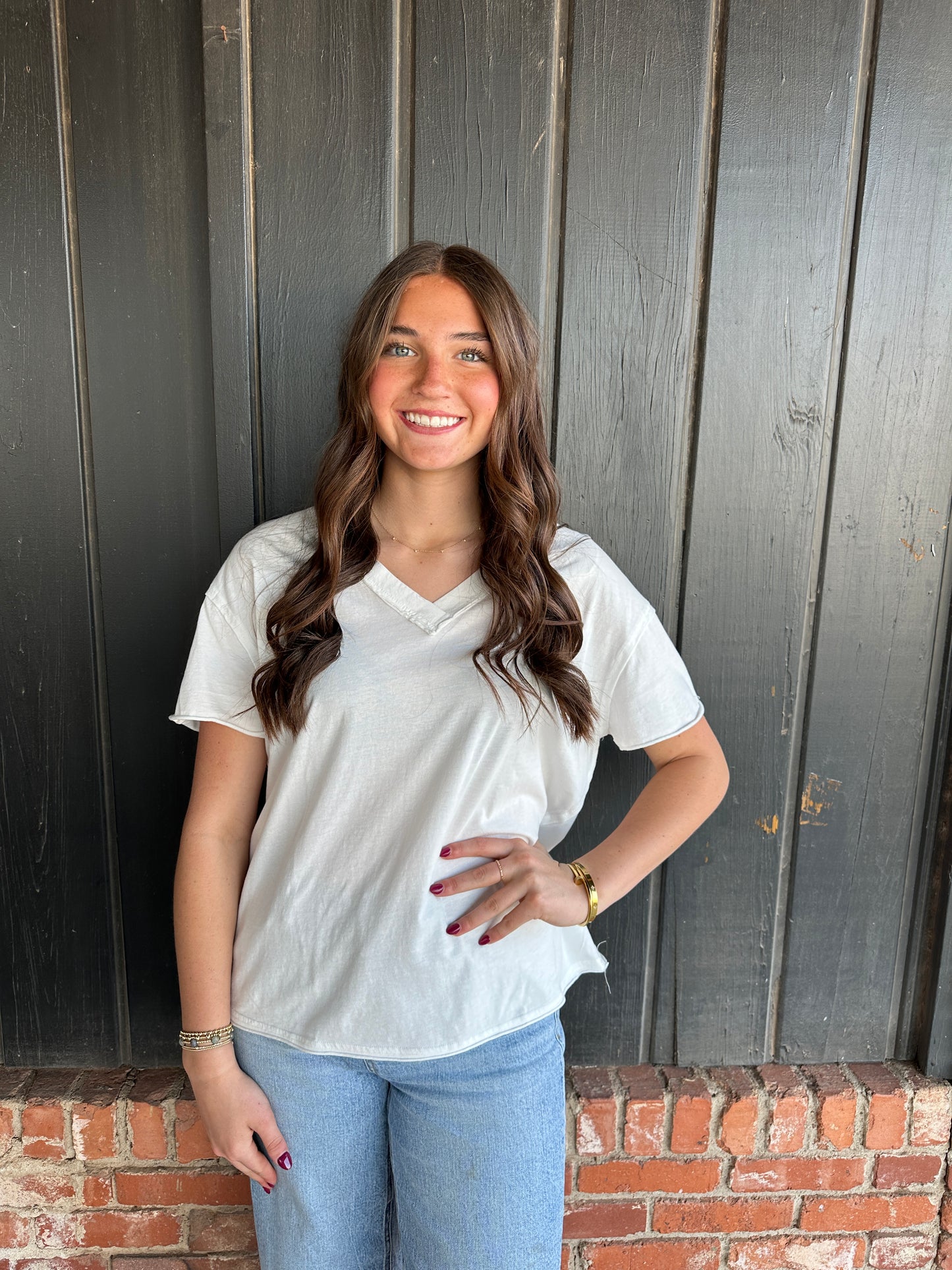 White Washed V-Neck Oversized Tee