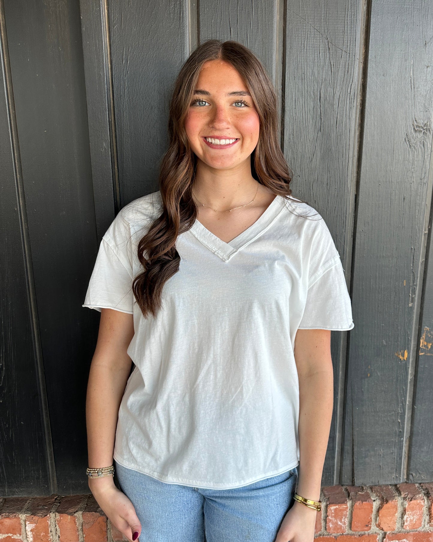 White Washed V-Neck Oversized Tee