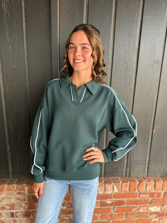 Midnight Green Modal Scuba Double Piping Polo Top